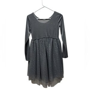 Girls Cat & Jack Long Sleeve Dress Princess Gray velour Sparkle Stars L 10/12